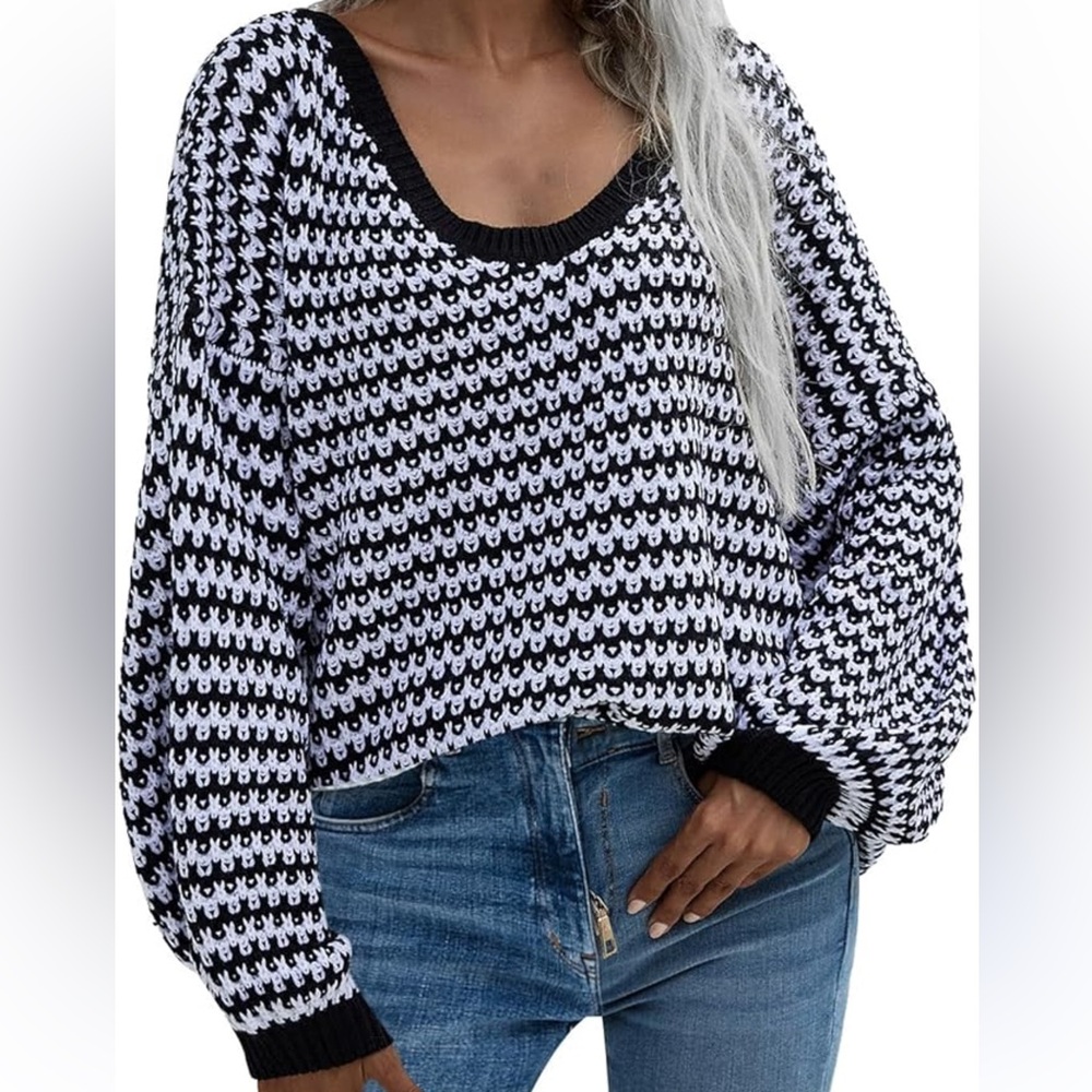 Boho Oversized Black and White Women's Sweater